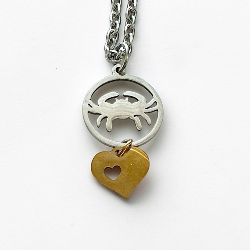 🆕 Cancer Zodiac and Heart Pendant Necklace-Stainless Steel